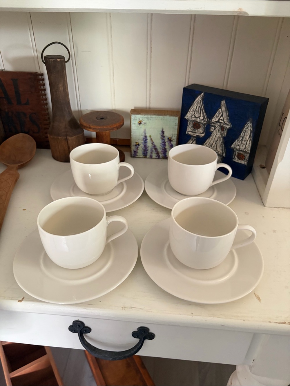 Alessi White Porcelain Mugs with Saucers - Set of 8